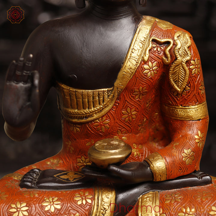 Brass Buddha Idol, Seated, Handpainted Colors 19.5"