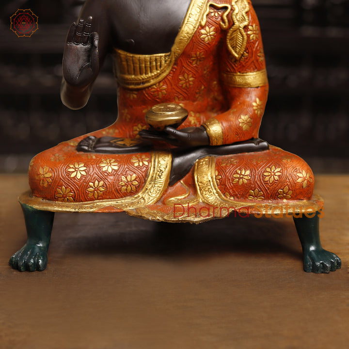 Brass Buddha Idol, Seated, Handpainted Colors 19.5"