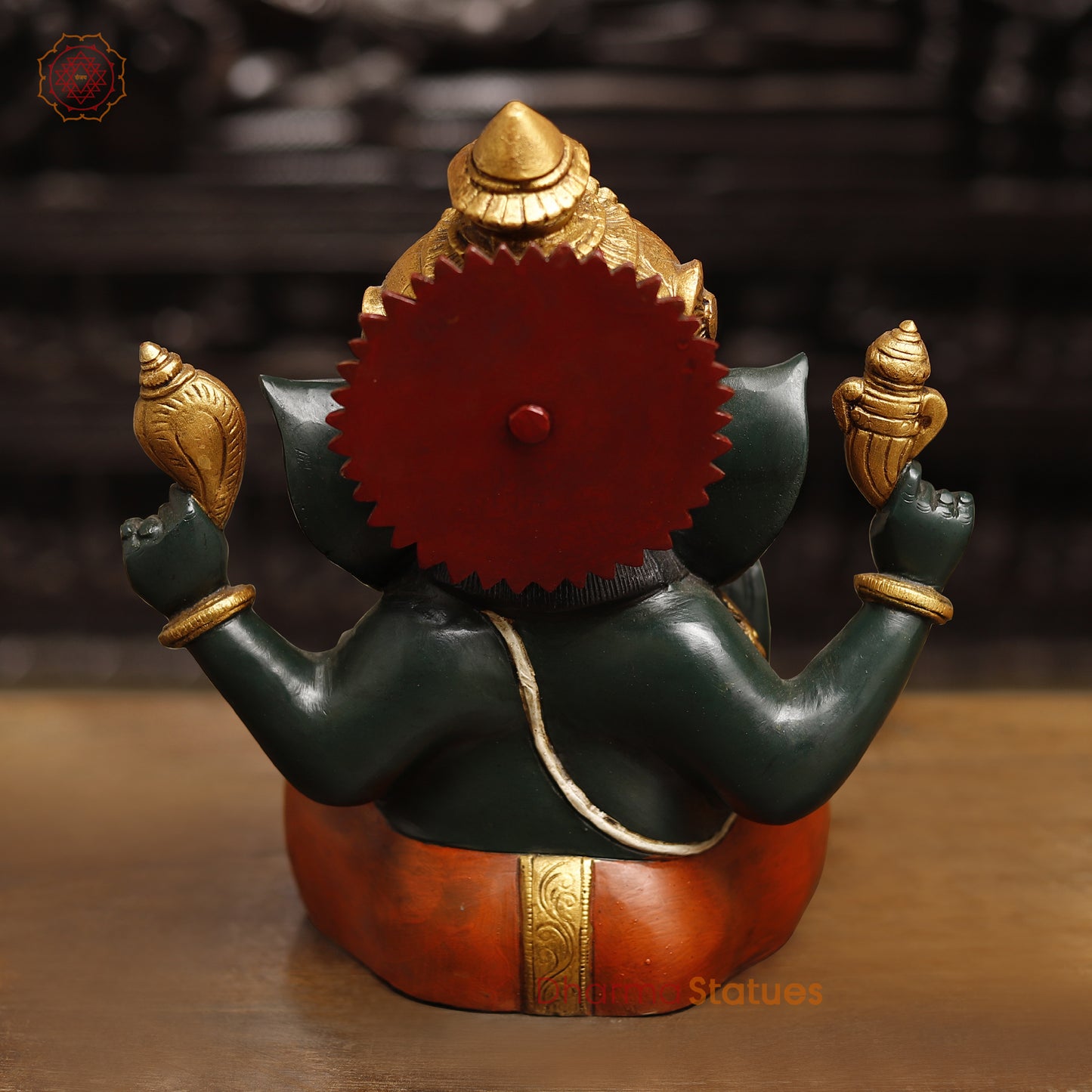 Brass Lord Ganesh Idol, Ganesh Seated in blessing posture, Colorful Finish 12"
