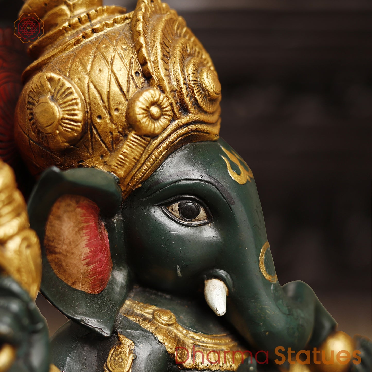 Brass Lord Ganesh Idol, Ganesh Seated in blessing posture, Colorful Finish 12"