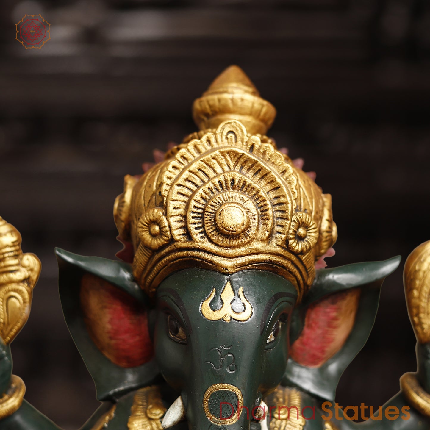 Brass Lord Ganesh Idol, Ganesh Seated in blessing posture, Colorful Finish 12"