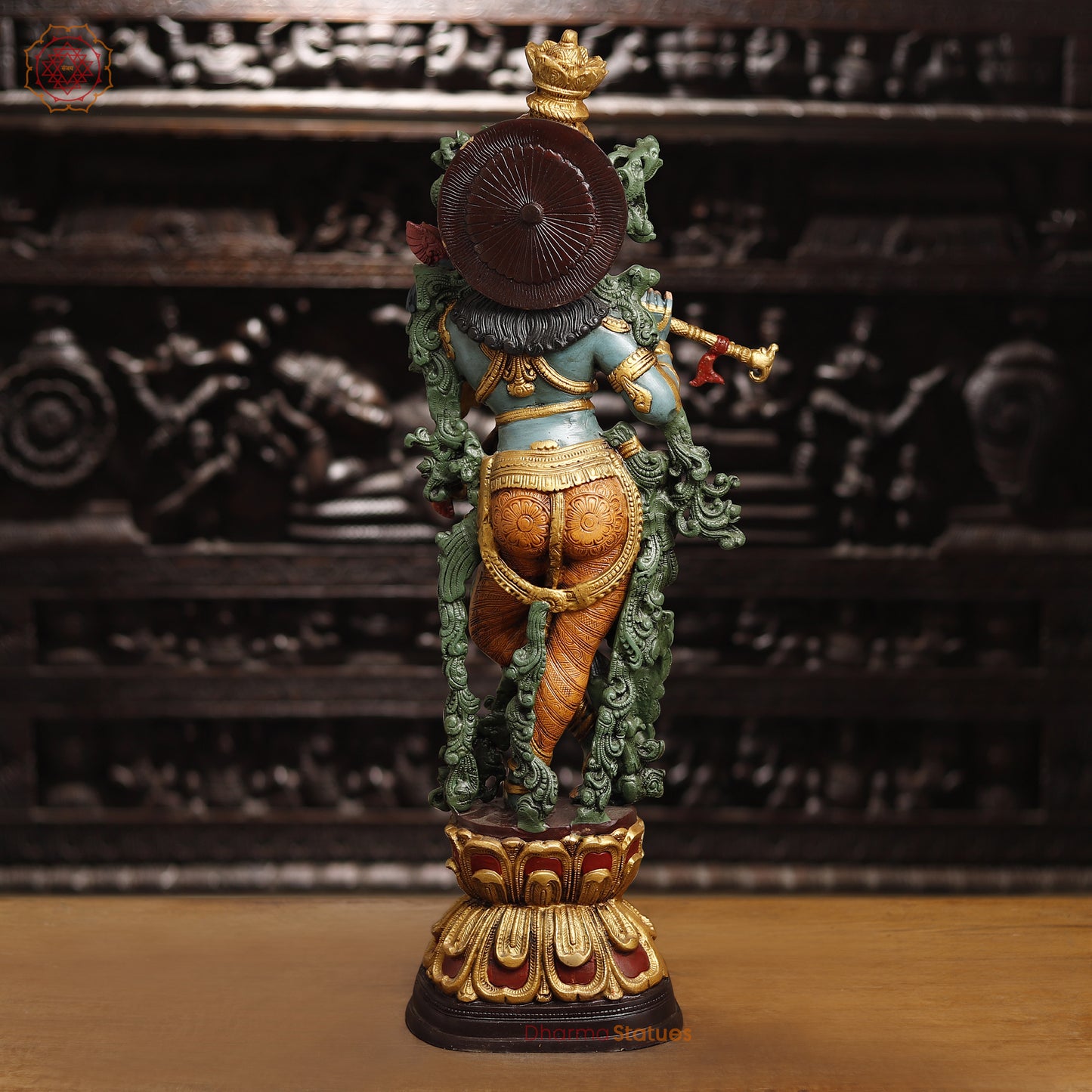 Brass Krishna Brass Statue, Playing Divine Flute colorful Finish, 32"