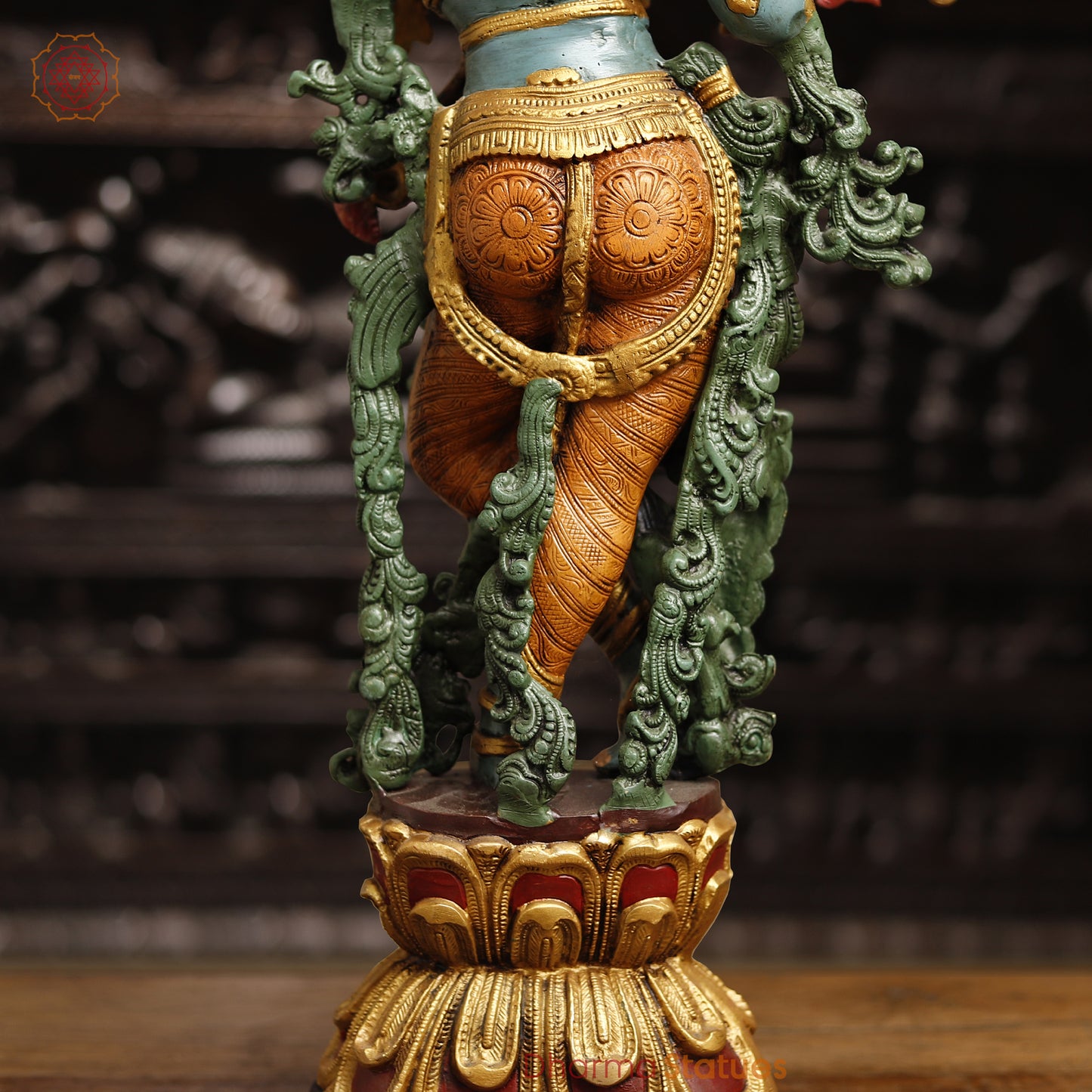 Brass Krishna Brass Statue, Playing Divine Flute colorful Finish, 32"