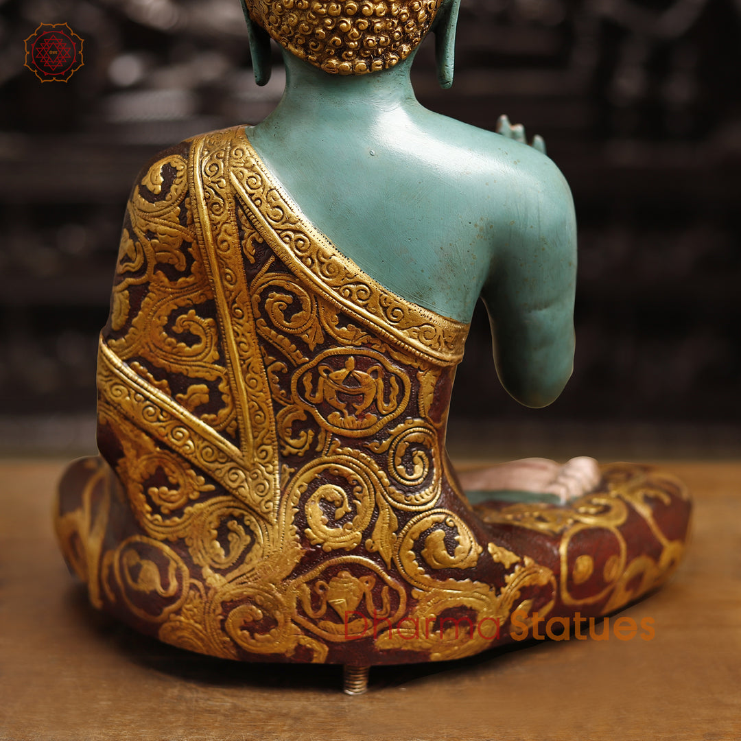 Handcrafted Brass Buddha Idol, Buddha in Blessing Posture, colorful 18"