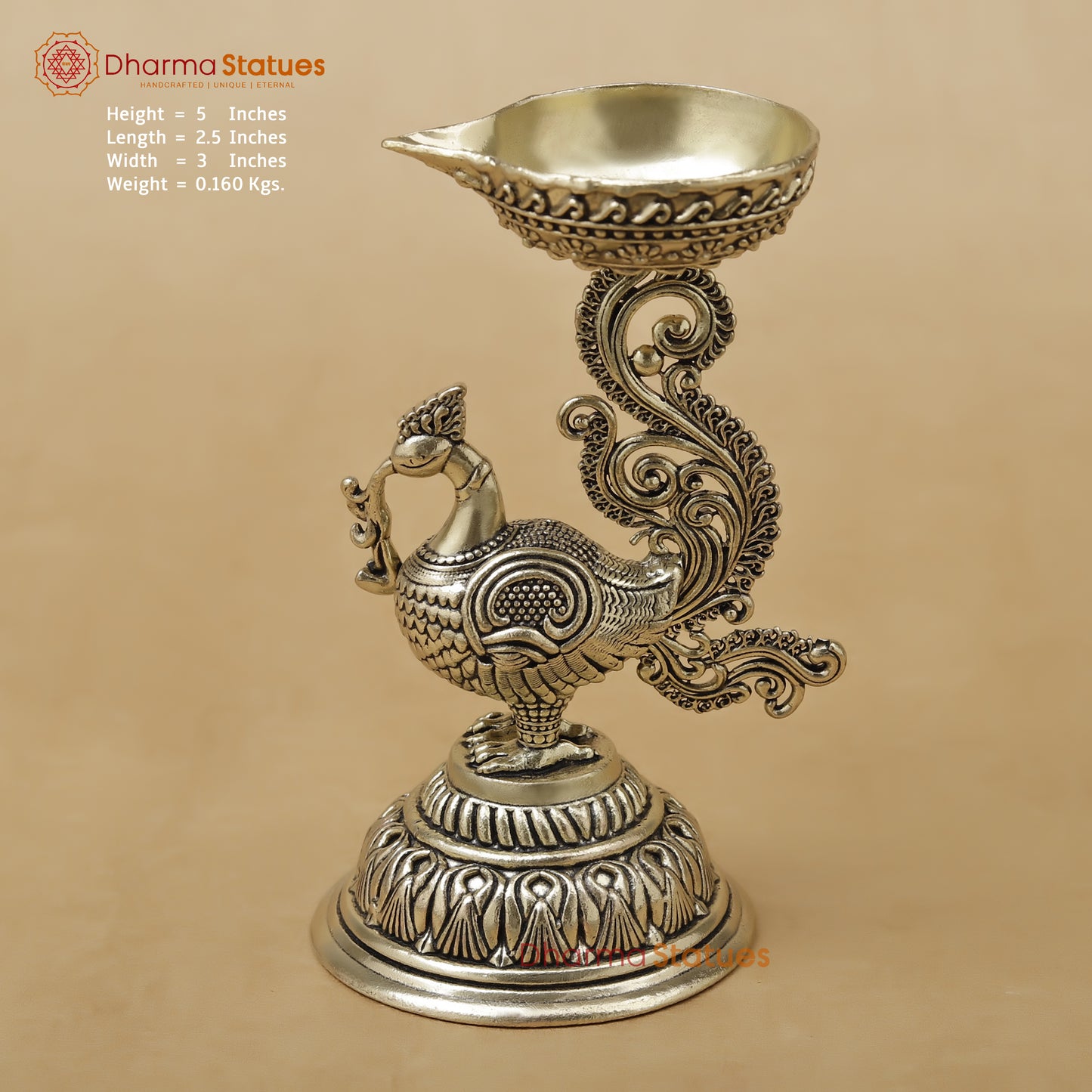 Brass Peacock Diya Fine, 5"