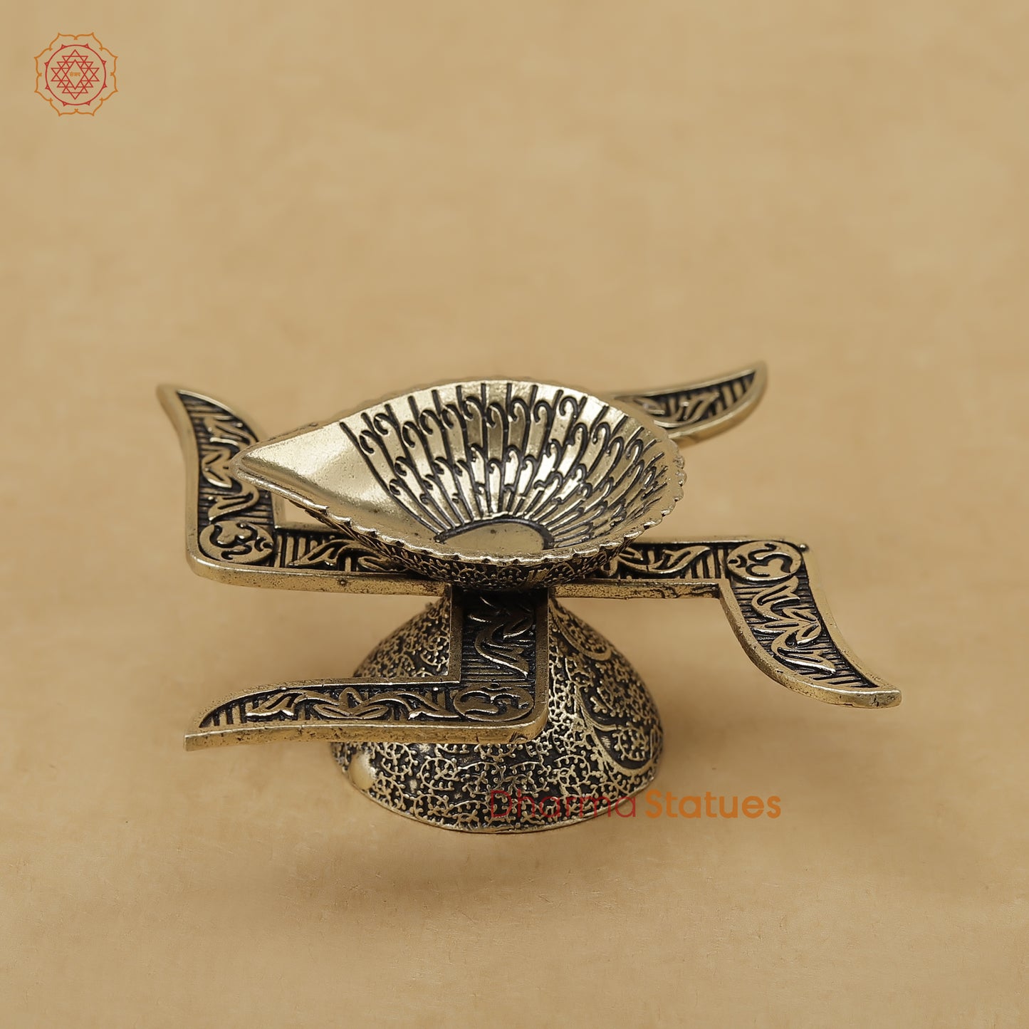 Brass Swastik Diya Fine, 1.5"