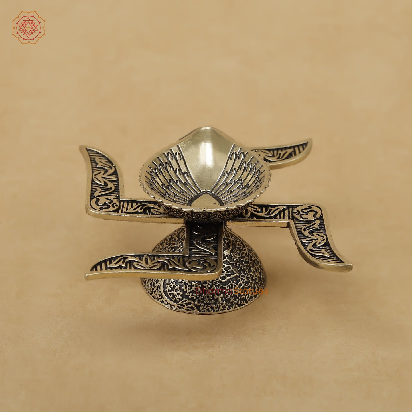 Brass Swastik Diya Fine, 1.5"