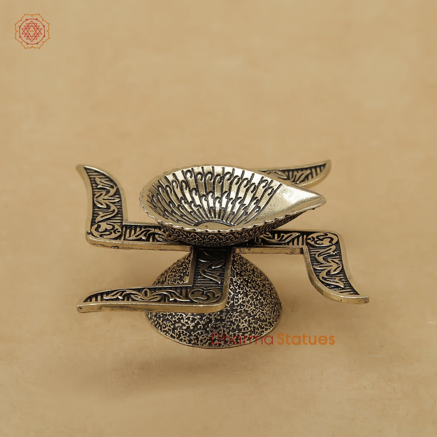Brass Swastik Diya Fine, 1.5"