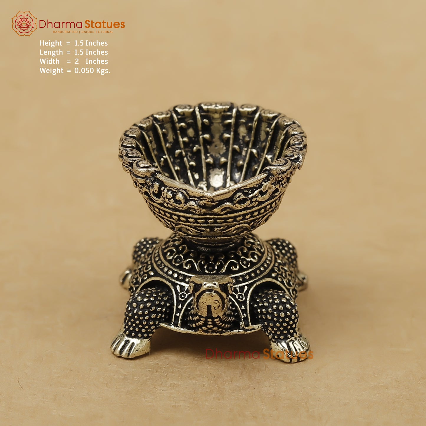 Brass Tortoise Diya Fine, 1.5"