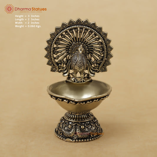 Brass Peacock Diya Fine, 3"