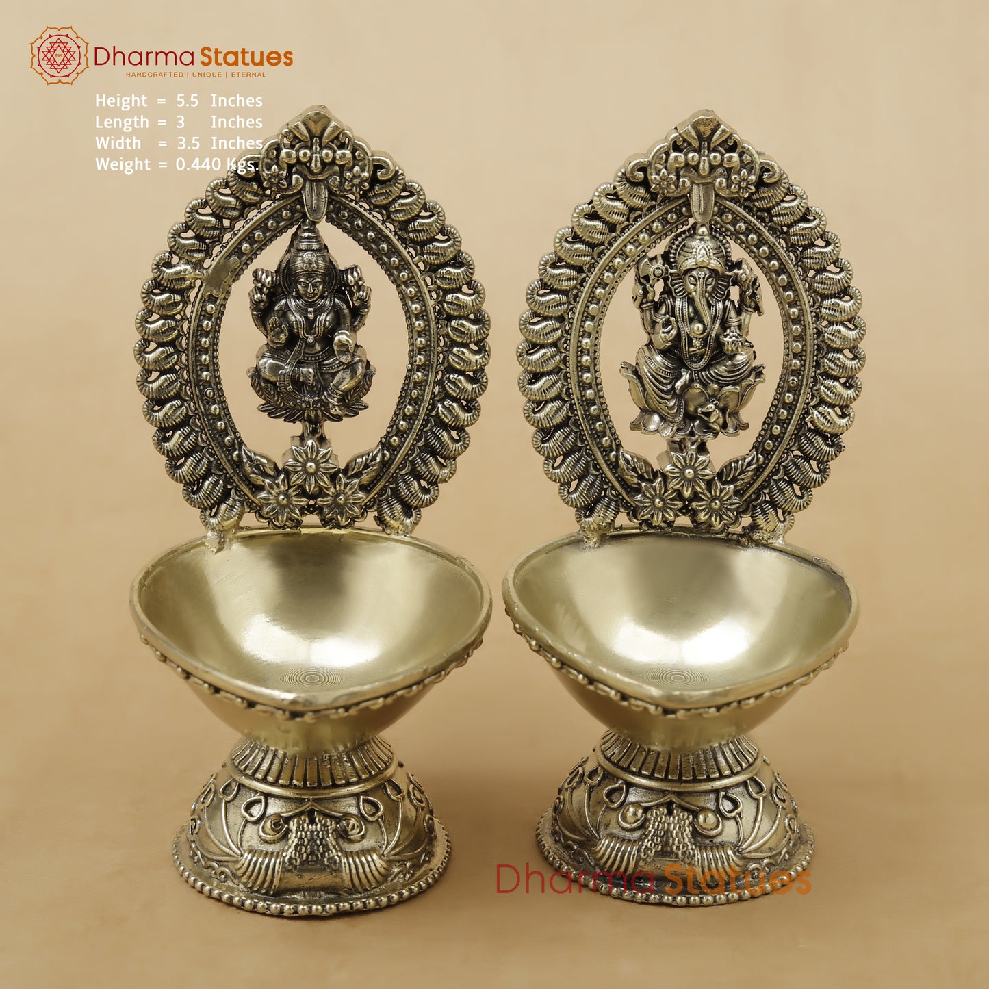 Brass Laxmi Ganesh Diya Fine, 5.5"