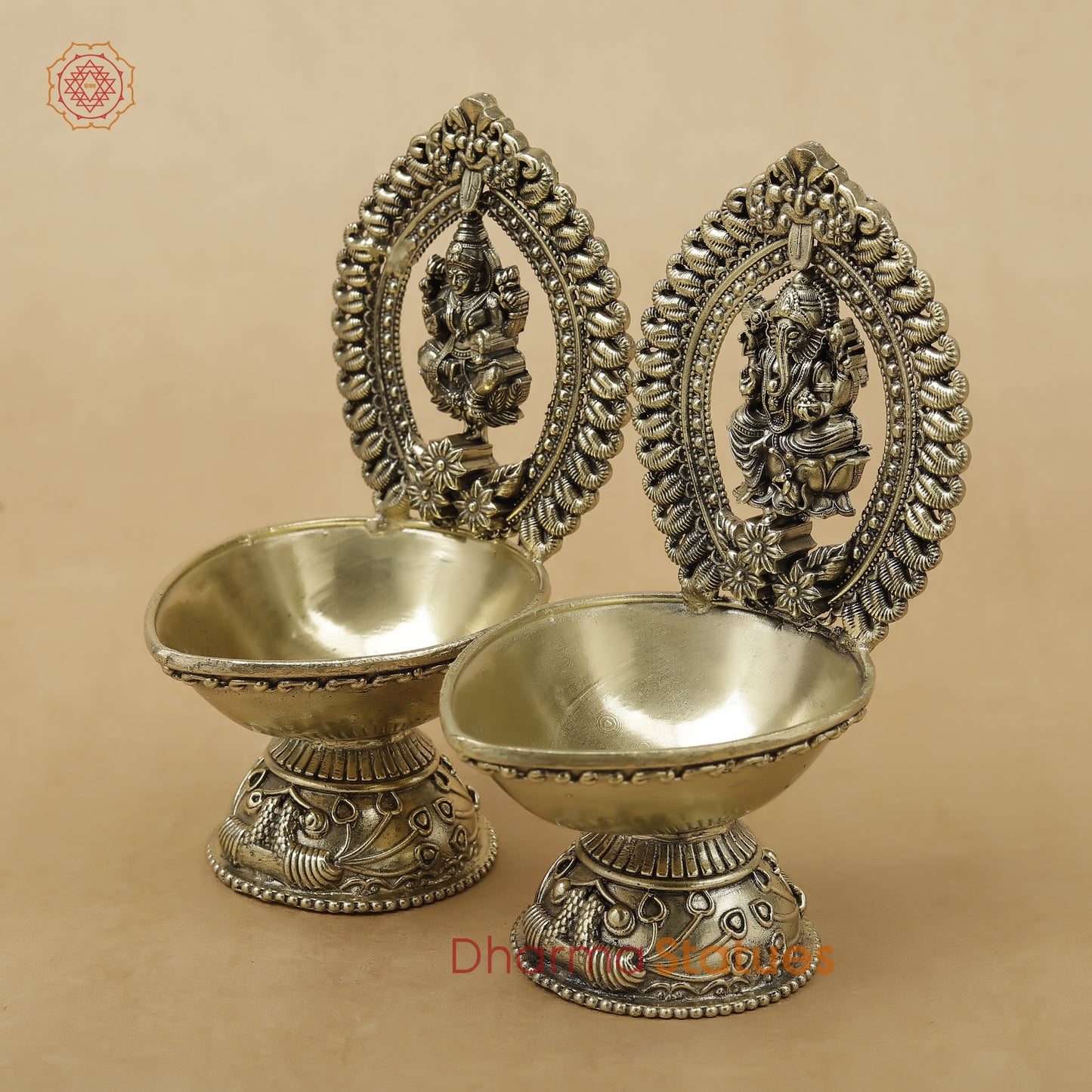 Brass Laxmi Ganesh Diya Fine, 5.5"