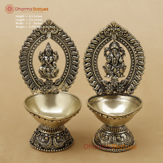 Brass Laxmi Ganesh Diya Fine, 4.5"