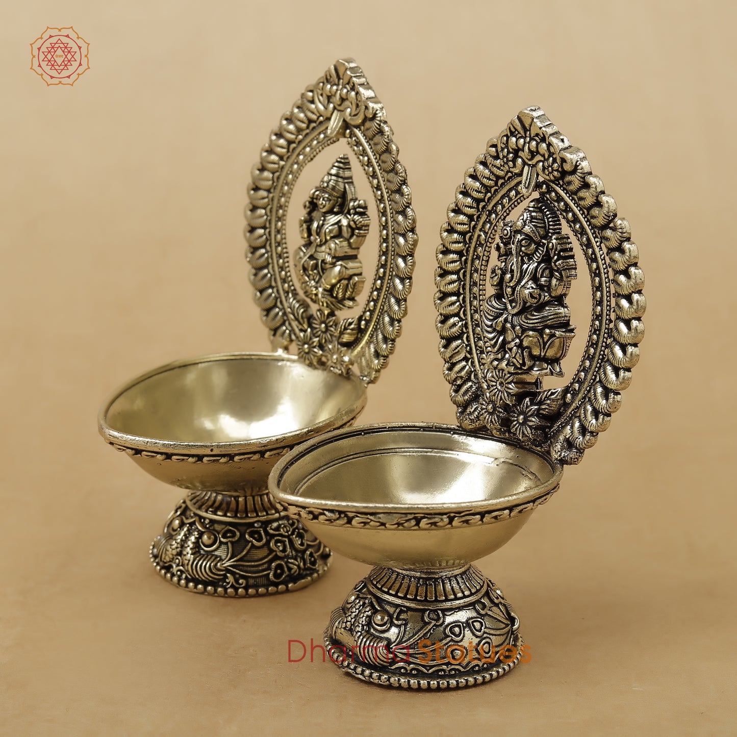 Brass Laxmi Ganesh Diya Fine, 4.5"