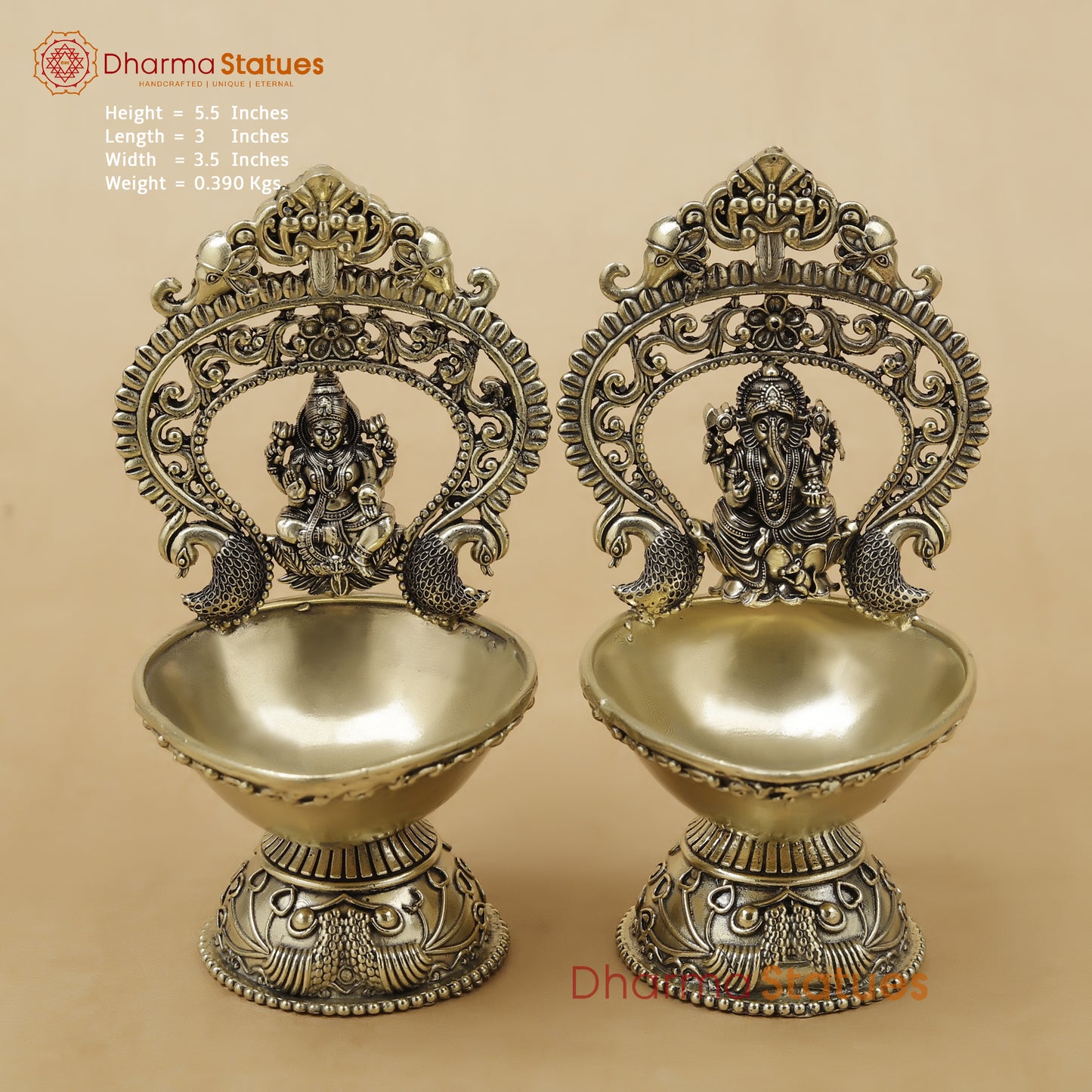 Brass Laxmi Ganesh Diya Fine, 5.5"