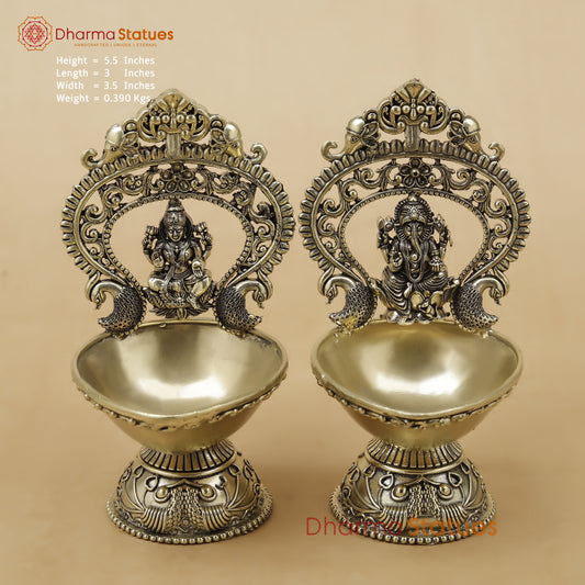 Brass Laxmi Ganesh Diya Fine, 5.5"