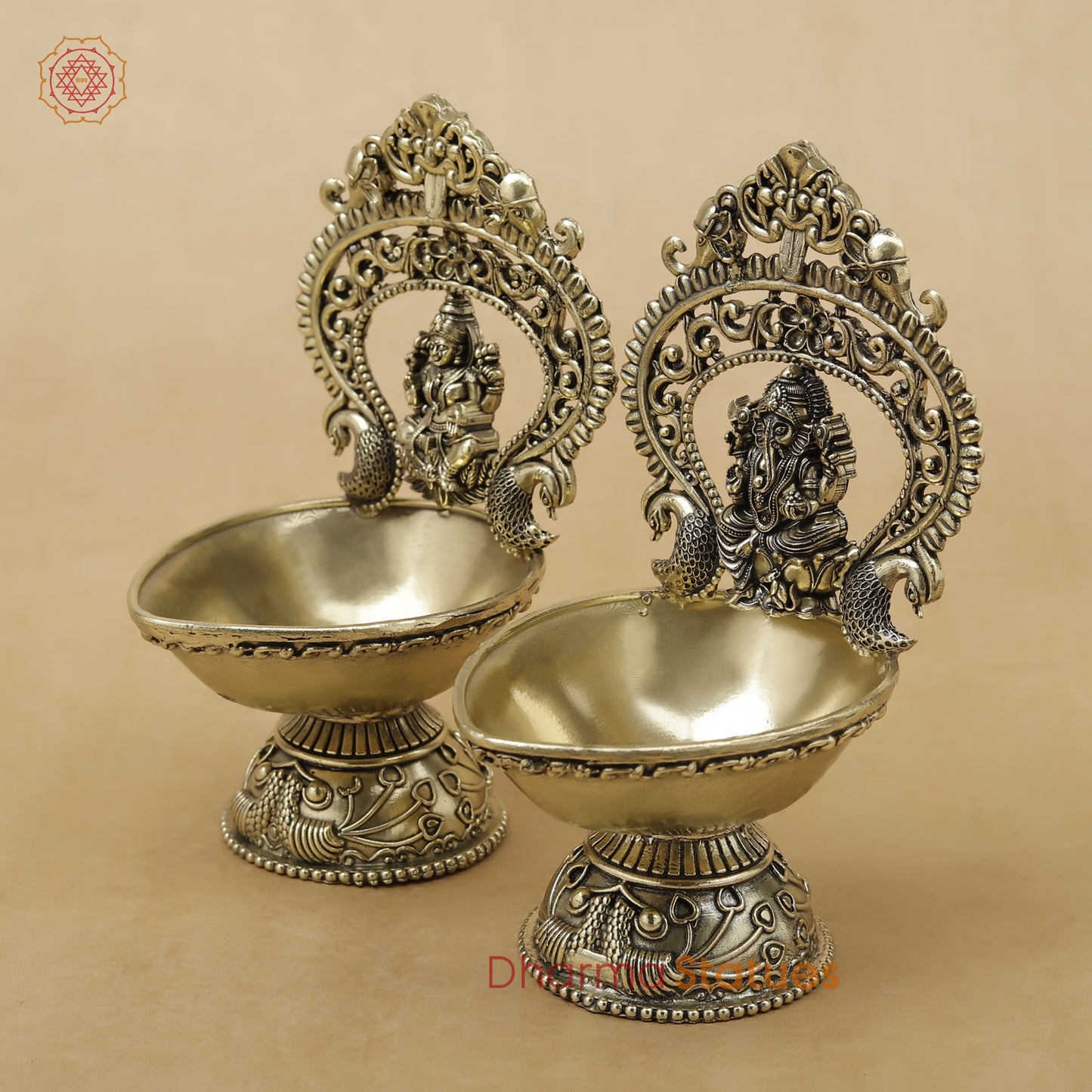 Brass Laxmi Ganesh Diya Fine, 5.5"