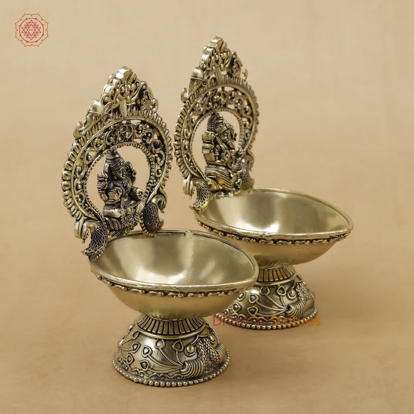 Brass Laxmi Ganesh Diya Fine, 5.5"