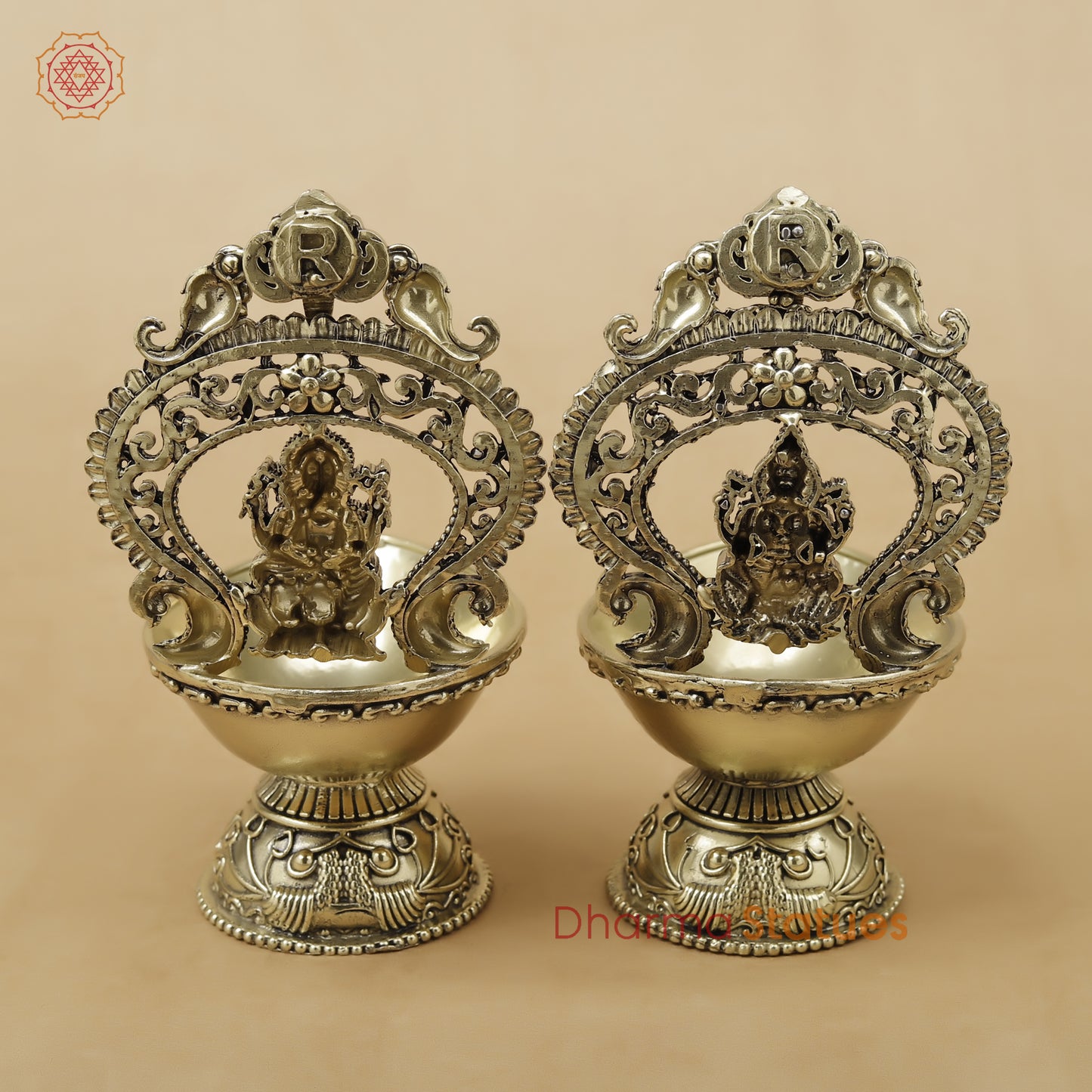 Brass Laxmi Ganesh Diya Fine, 5.5"