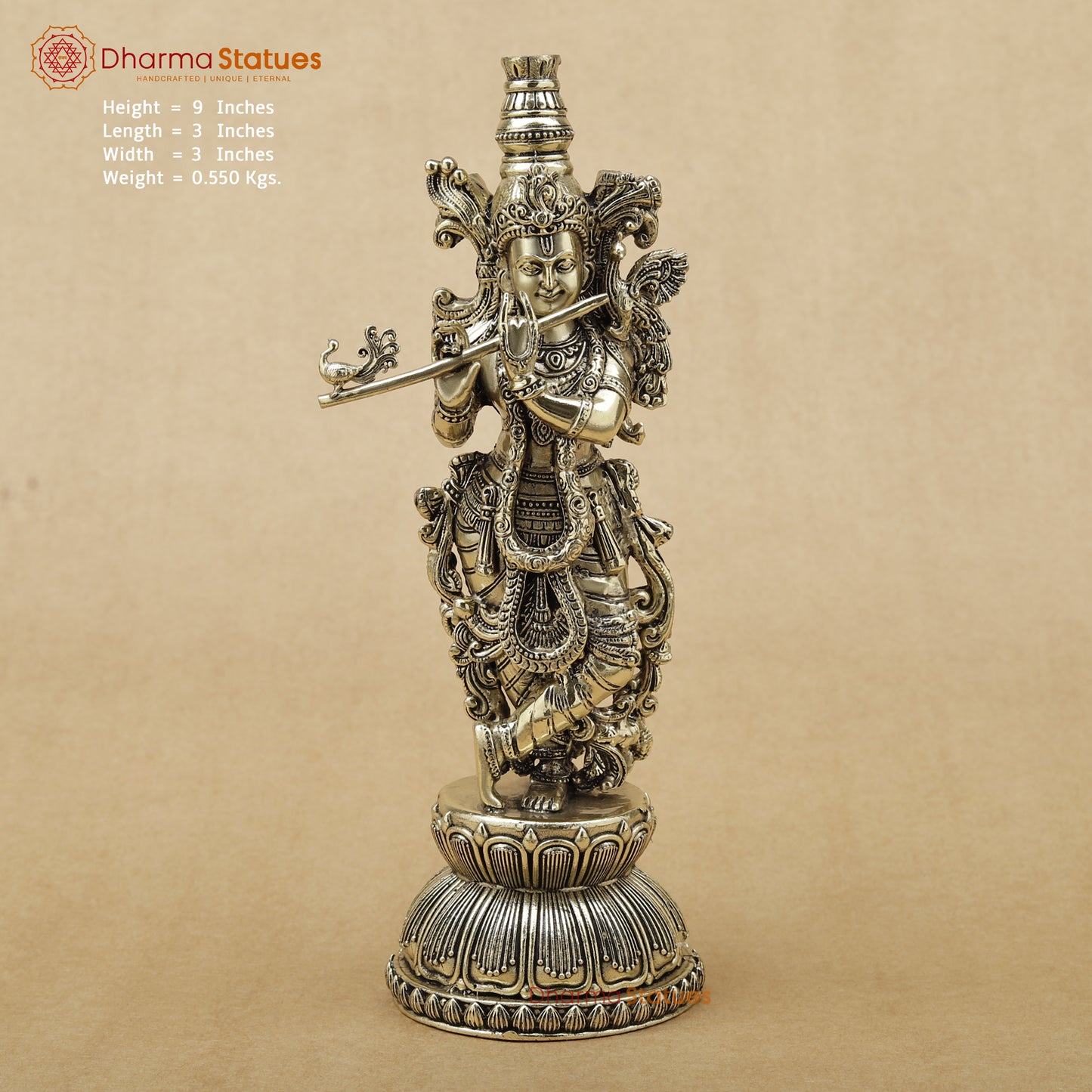 Brass Krishna Fine, 9"
