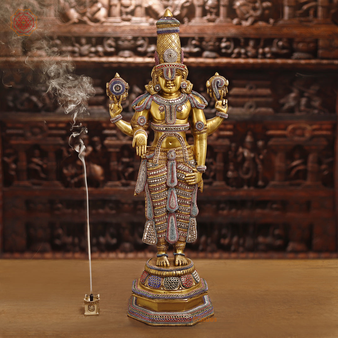 Brass Balaji Standing With Crystal Decoration 33"