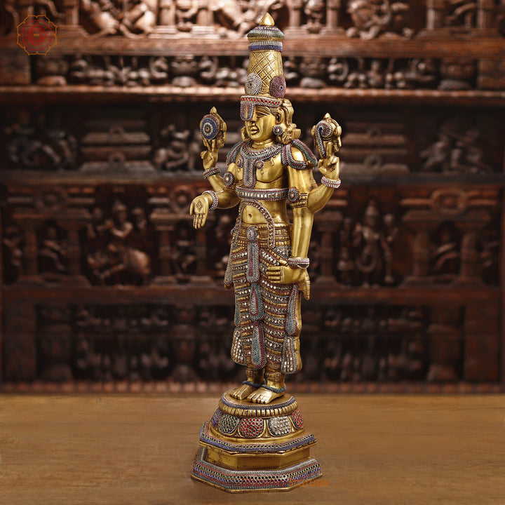 Brass Balaji Standing With Crystal Decoration 33"