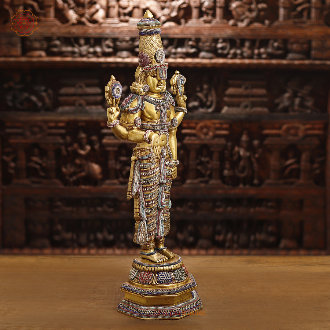 Brass Balaji Standing With Crystal Decoration 33"