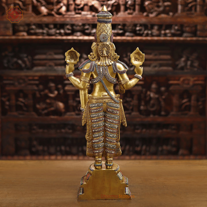 Brass Balaji Idol, Standing  Enhanced with Semi-Precious Stone Inlay, 33"