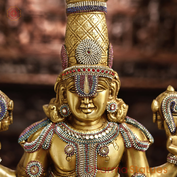 Brass Balaji Idol, Standing  Enhanced with Semi-Precious Stone Inlay, 33"