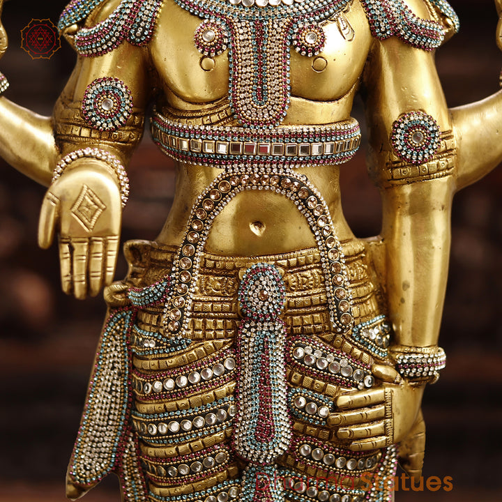 Brass Balaji Idol, Standing  Enhanced with Semi-Precious Stone Inlay, 33"