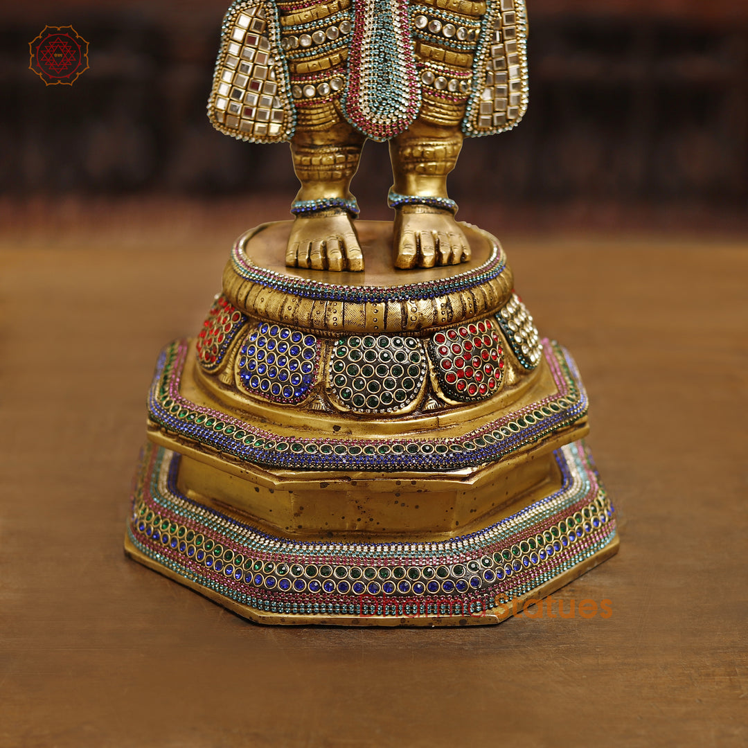 Brass Balaji Idol, Standing  Enhanced with Semi-Precious Stone Inlay, 33"