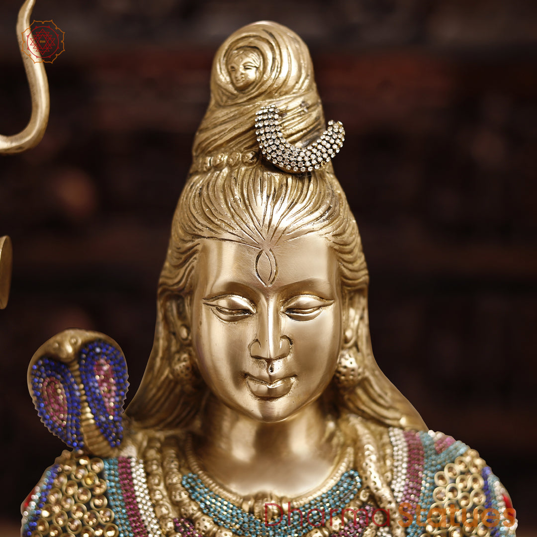 Brass Lord Shiva Idol, Blessing Posture, Stonework with Golden finish, 22"