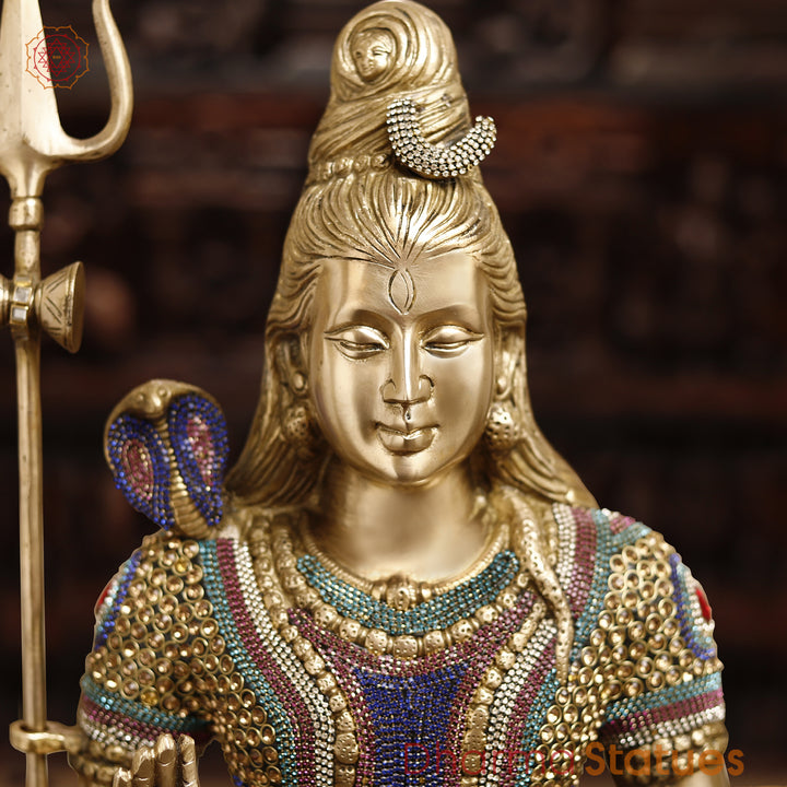 Brass Lord Shiva Idol, Blessing Posture, Stonework with Golden finish, 22"