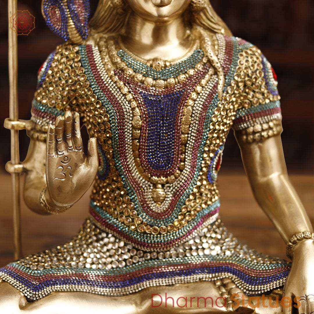 Brass Lord Shiva Idol, Blessing Posture, Stonework with Golden finish, 22"