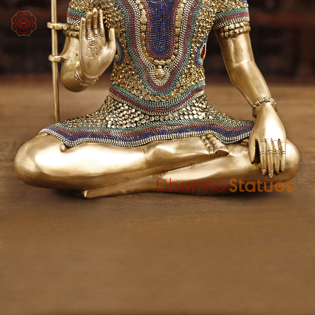 Brass Lord Shiva Idol, Blessing Posture, Stonework with Golden finish, 22"