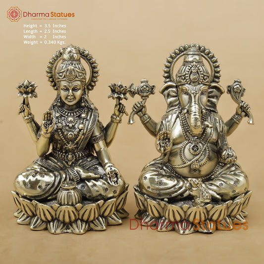 Brass Lakshmi Ganesh Fine, 3.5"