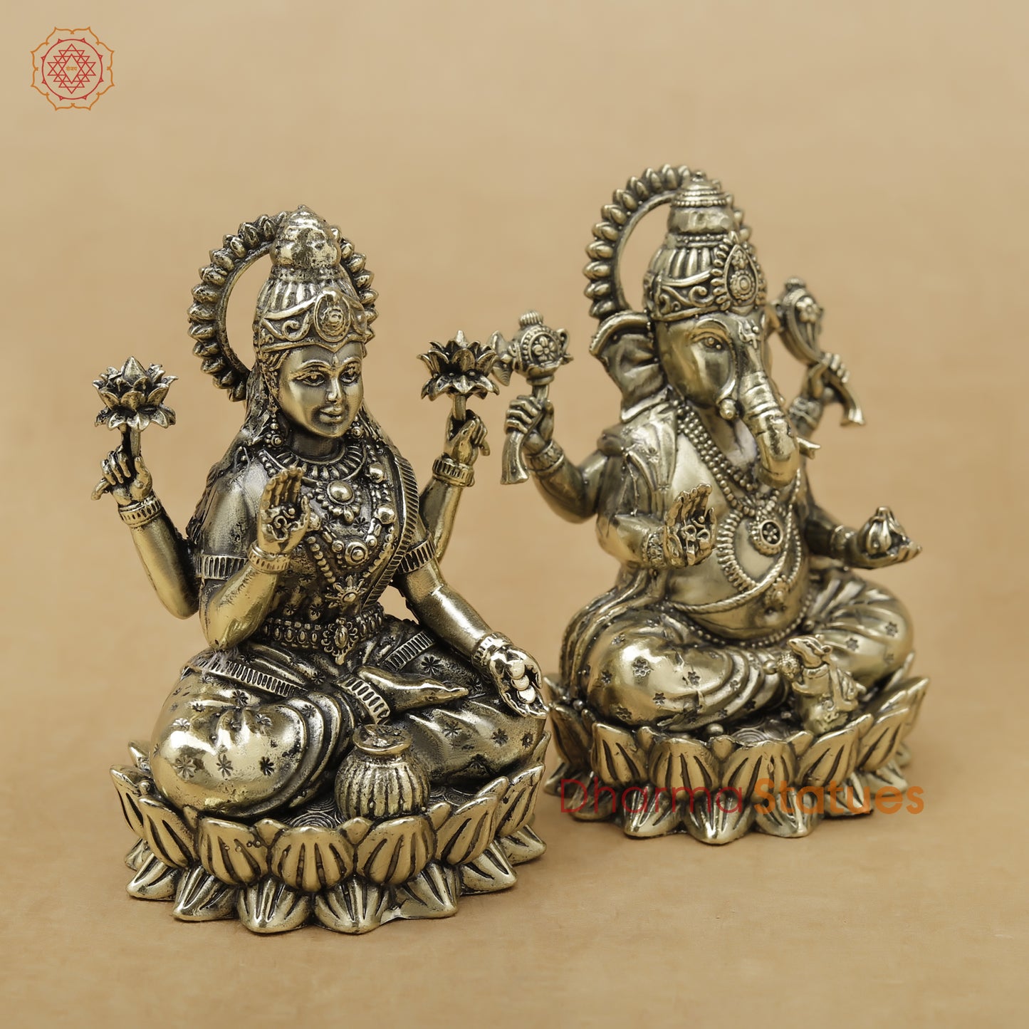 Brass Lakshmi Ganesh Fine, 3.5"