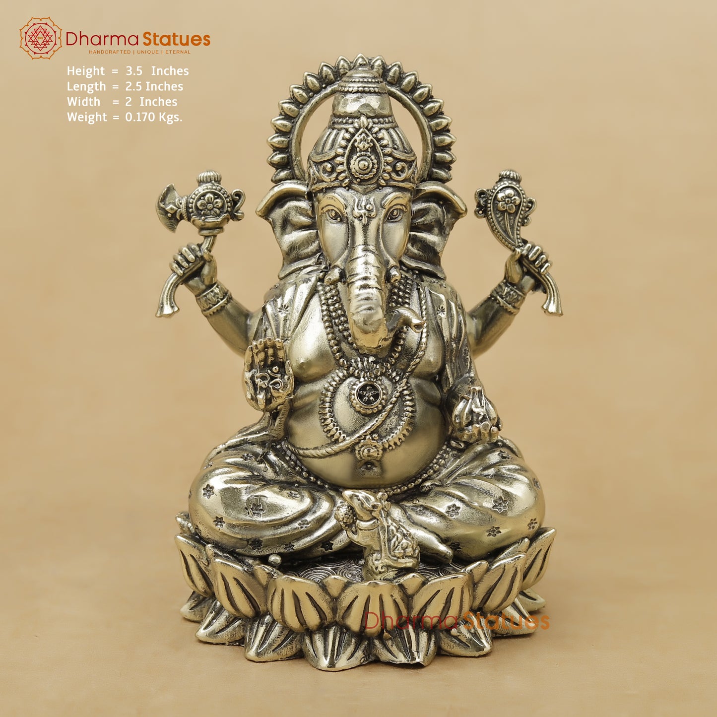 Brass Ganesh Fine, 3.5"