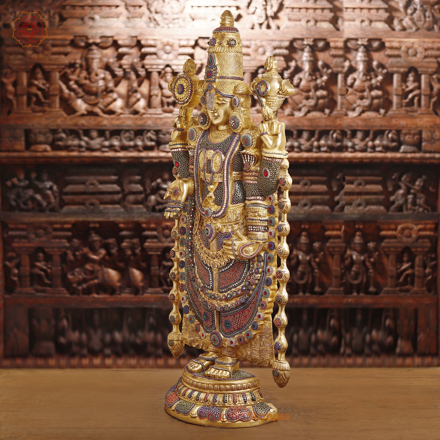 Brass Tirupati Balaji Statue, Teastament to Divine Artistry & Opulence, Crystal Stone Work 47"