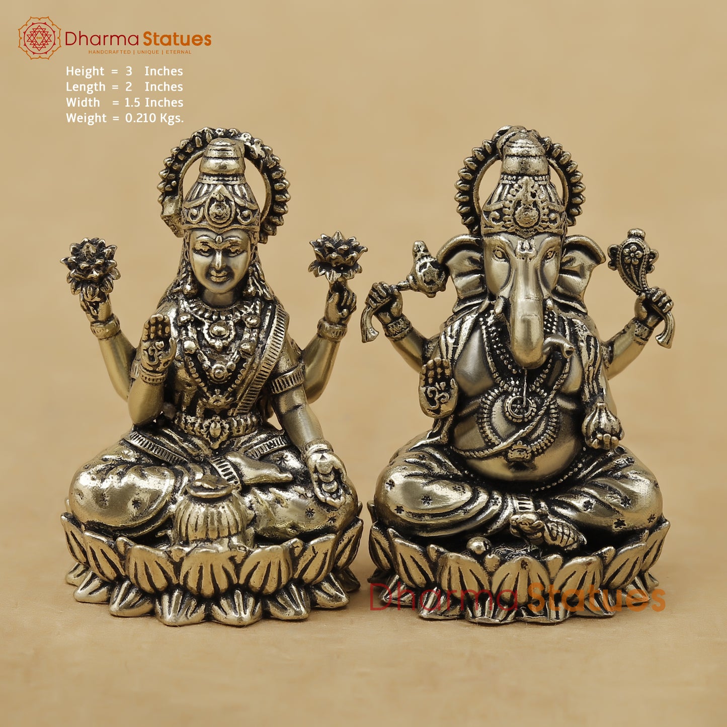 Brass Lakshmi Ganesh Fine, 3"