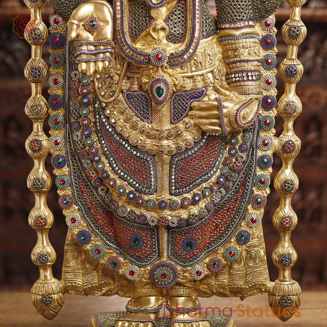 Brass Balaji Standing Fine Carved, Crystal Stone Work 47"