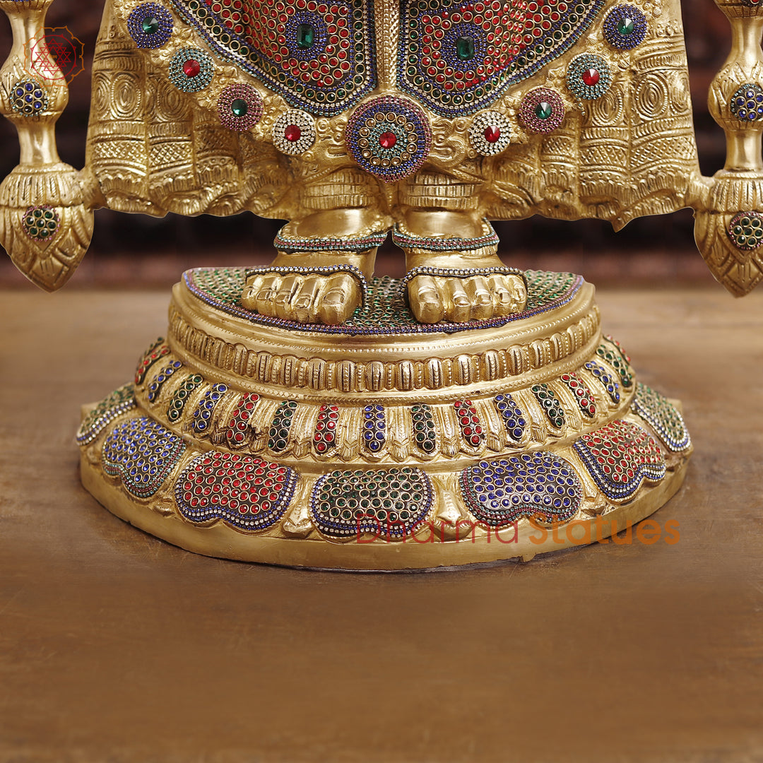 Brass Tirupati Balaji Statue, Teastament to Divine Artistry & Opulence, Crystal Stone Work 47"