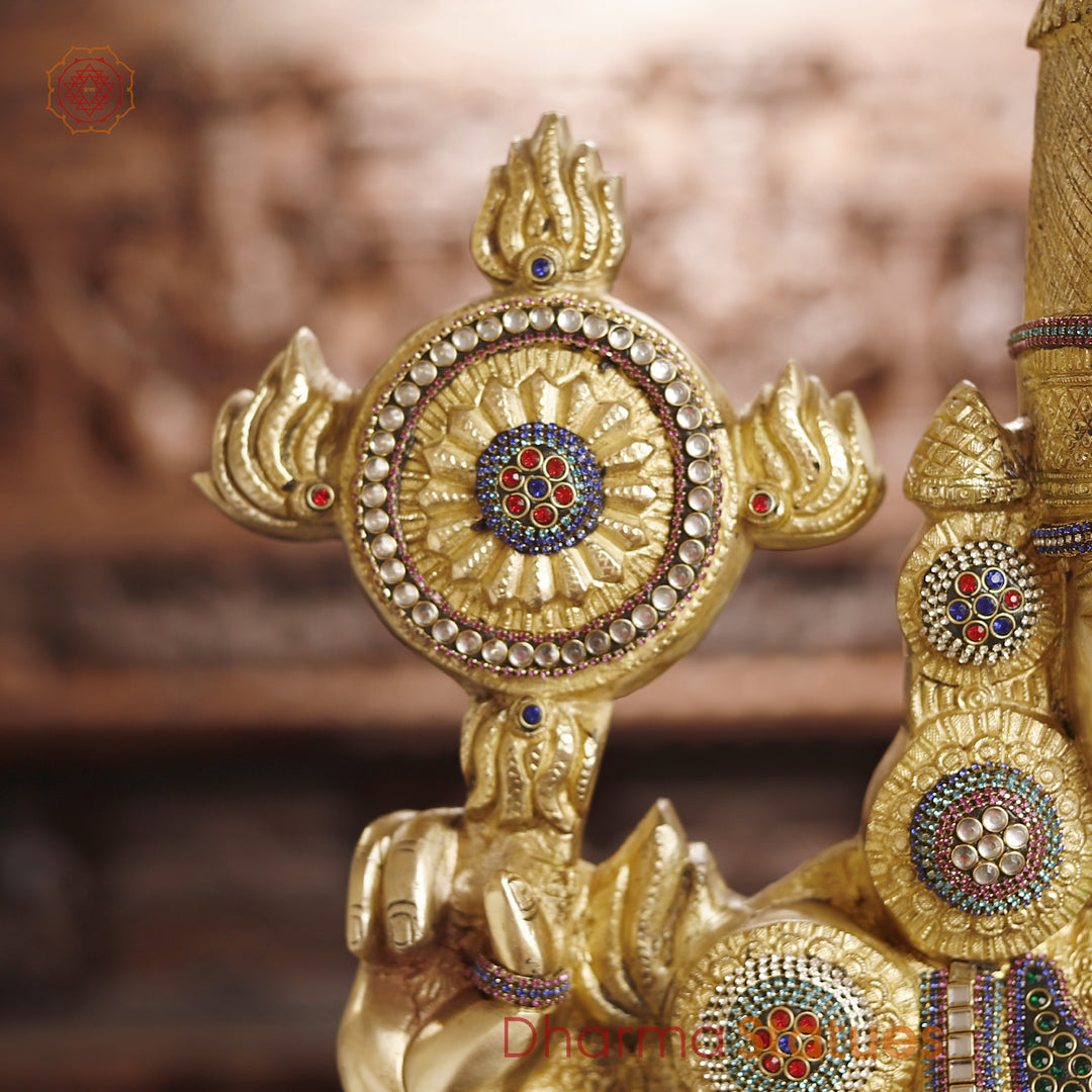 Brass Tirupati Balaji Statue, Teastament to Divine Artistry & Opulence, Crystal Stone Work 47"