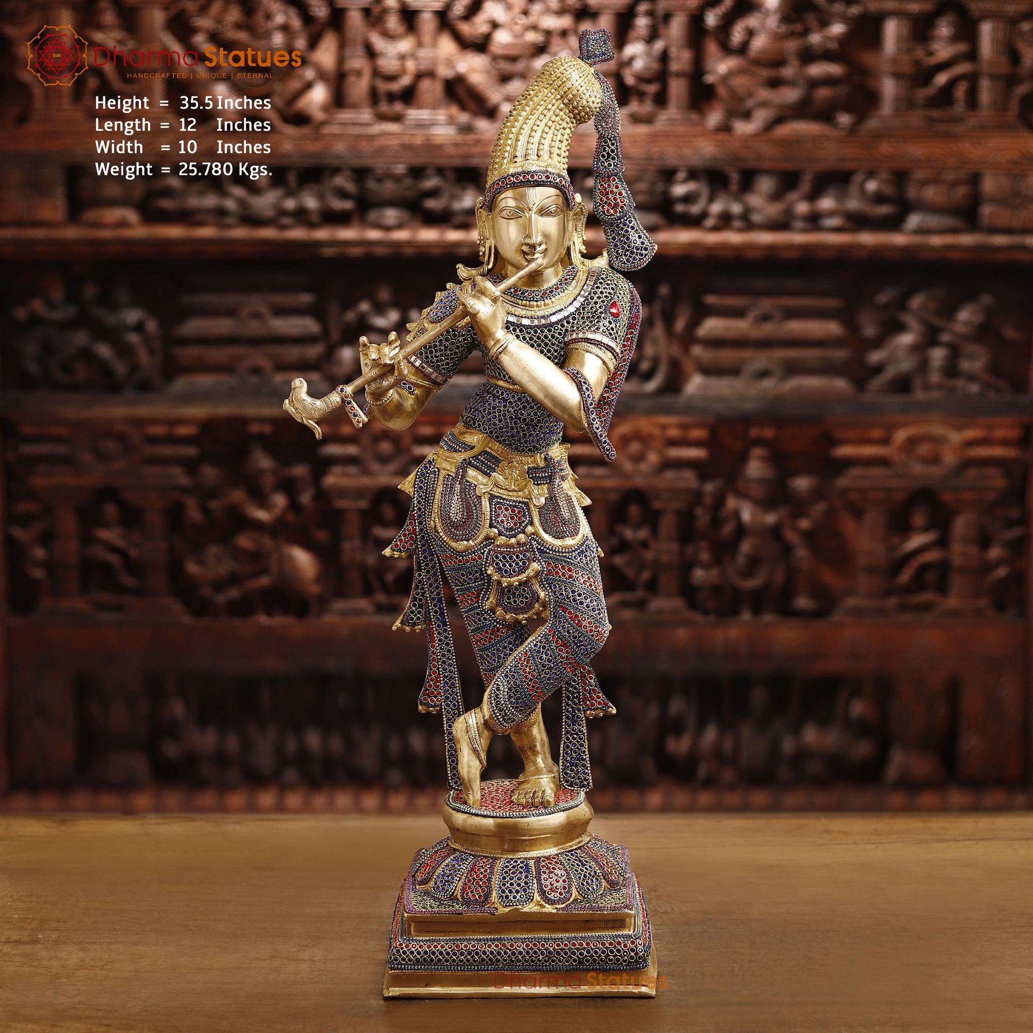 Krishna Sitting Statue Playing Flute/ selling 8 Inch Wooden Hindu God Krishna Idol/ Hand Carved Krishna Hand Flute Murti/Gift/ Decor/Spirituality