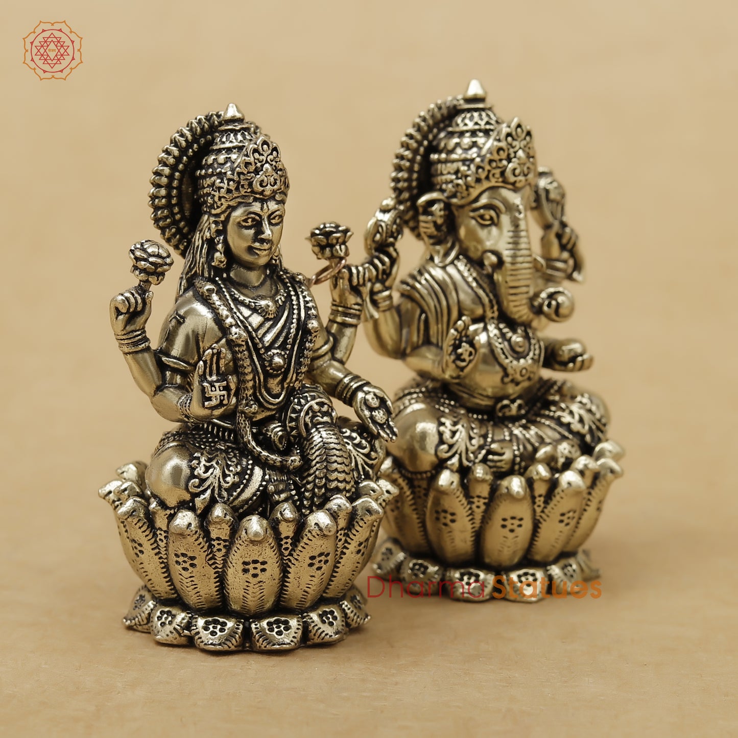 Brass Lakshmi Ganesh Fine, 2.5"