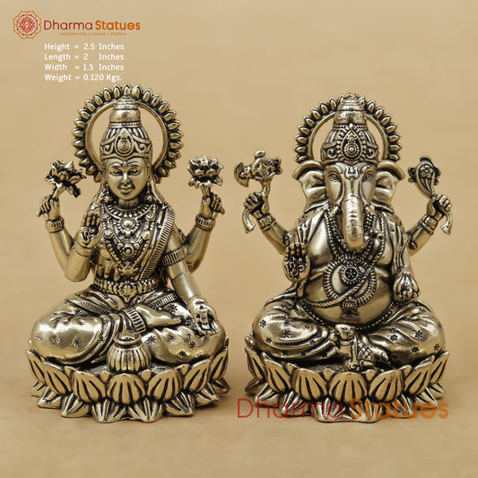 Brass Lakshmi Ganesh Fine, 2.5"