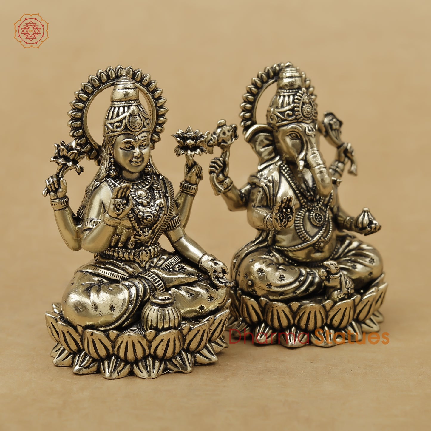 Brass Lakshmi Ganesh Fine, 2.5"