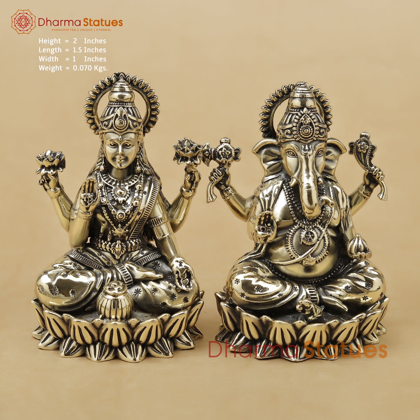 Brass Lakshmi Ganesh Fine, 2"