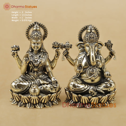 Brass Lakshmi Ganesh Fine, 2"