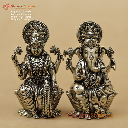 Brass Lakshmi Ganesh Fine, 2.5"